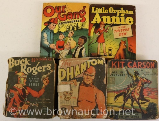 (5) Big Little books: Buck Rogers, Our Gang, Little Orphan Annie, Kit Carson and Phantom