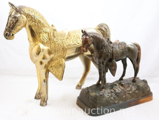 (2) Vintage horse statues (pot or cast metal) 8" and 10" tall