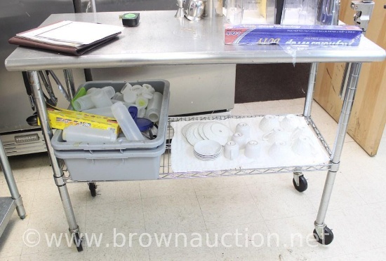 Stainless steel counter on wheels with wire undershelf - 48" x 36"