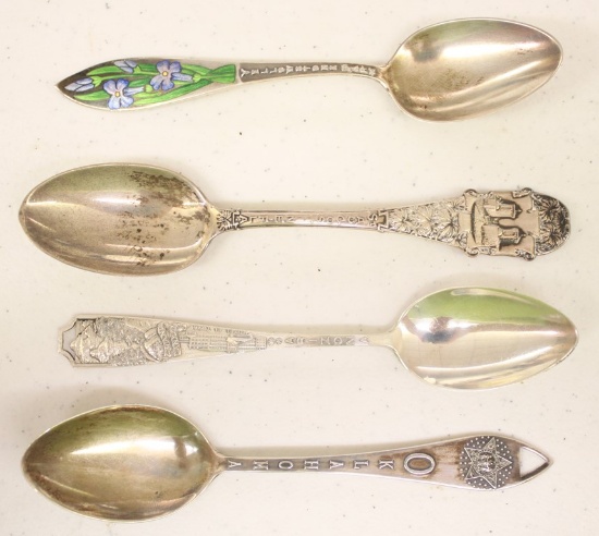 (4) Sterling silver souvenir spoons incl. Yellowstone; Grand Canyon; Omaha,