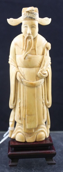 Oriental Carved Figurine, 6" tall, incuding wooden base