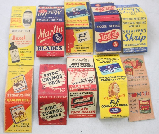 (10) old advertising matchbook covers: Marlin firearms; Sheaffer's Skrip; P