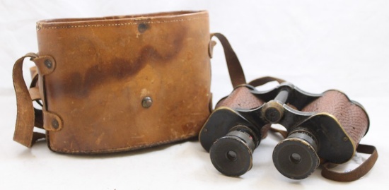 Crown Optical Military Stereo 6x30 binoculars with leather case - WWI era?