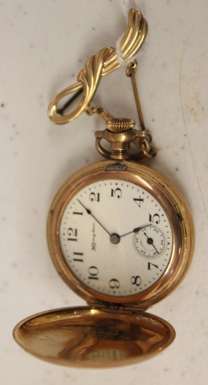 Hambden small or ladies pocket watch, 25 years warranted gold case (missing