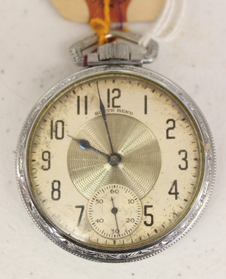South Bend pocket watch, silver case, 21 jewels