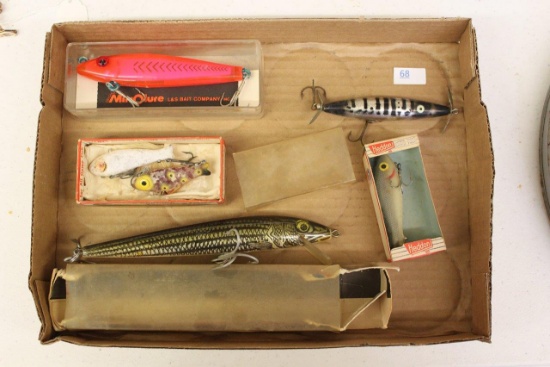 (6) vintage fisihing lures, several in original boxes incl. Heddon Tiny Cra