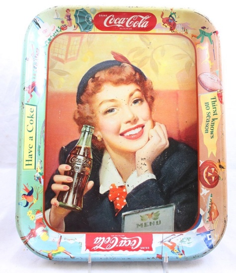 Coca-Cola tin-litho advertising tray, Menu Girl