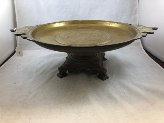 large Brass serving platter/compote, "Ganymedes Zevs" embossed along with b