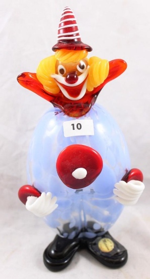 Hand-Blown Murano Glass 9"h colorful clown, paper label
