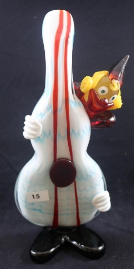 Hand-Blown Murano Glass 10"h clown with bass