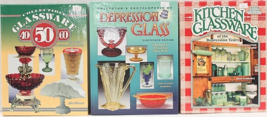 (3) Research books by Gene Florence: Depression Glass, 18th Edition; Glassware from the 40s-50s-60s;