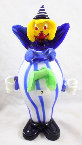 Hand-Blown Murano Glass 9"h colorful clown