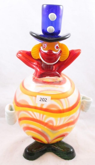 Hand-Blown Murano Glass 11"h colorful clown with round ball-shaped body