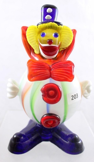 Hand-Blown Murano Glass 7.5"h colorful clown, ball-shaped body