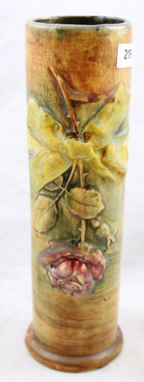 Mrkd. Weller Flemish 8.25"h vase, single rose