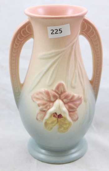 Hull Orchid 302 6" vase, pink/blue