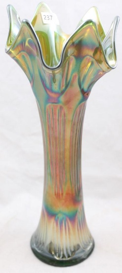 Carnival Glass Fenton Diamond and Rib 10.5" vase, green