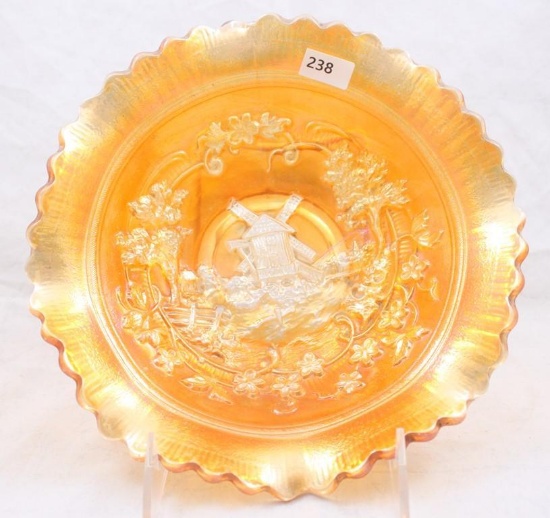 Carnival Glass Imperial Windmill 9" bowl, marigold