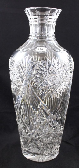 American Brilliant Cut Glass 14" tall vase decorated with Hobstars and Fans