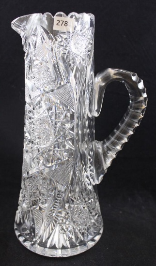 American Brilliant Cut Glass 11.25"h tankard, Hobstars and Strawberry Diamonds dominate