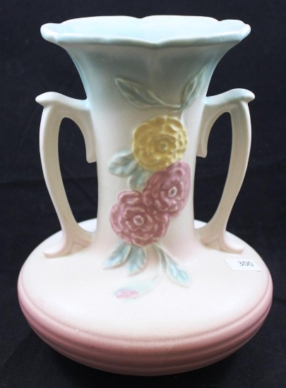 Hull Open Rose/Camellia 102 .5" vase, pink/cream/blue