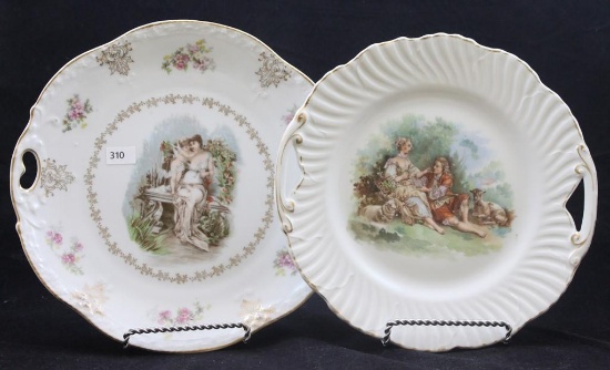 (2) Hand Painted scenic porcelain cake plates, 1 mrkd. Bavaria