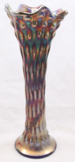 Carnival Glass Fenton Rustic 10.25" vase, blue