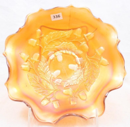 Carnival Glass Fenton Acorn 7.5"d bowl, marigold