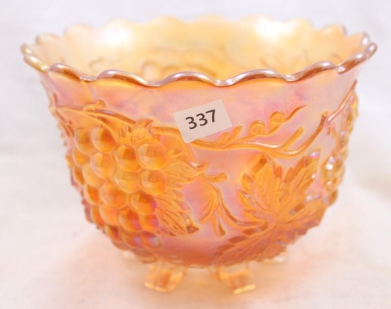 Carnival Glass Dugan Grape Delight 4"h nut bowl, marigold