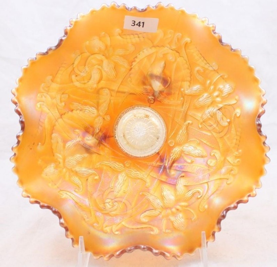 Carnival Glass Northwood Wishbone 8.5"d footed bowl, marigold