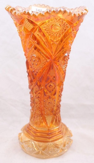 Carnival Glass Imperial Hobstar Nu-Cut 12"h vase, marigold