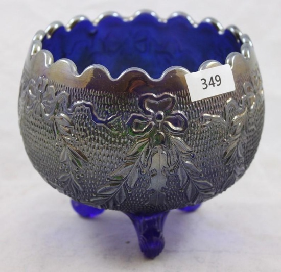 Carnival Glass Fenton Garland 4" rose bowl, blue