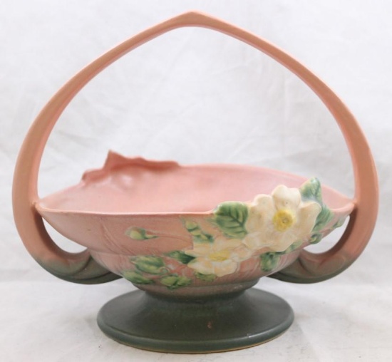 Roseville White Rose 362-8" basket, pink/green (repaired handle)