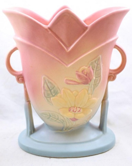 Hull Magnolia (Matte) 7 8.5" vase, pink/blue