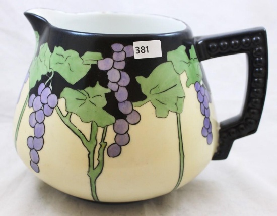 Mrkd. Bavaria 6"h lemonade or cider pitcher, purple grapes/green leaves on cream and black