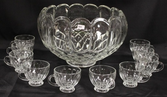 Large punch bowl and (10) cups, possibly Heisey