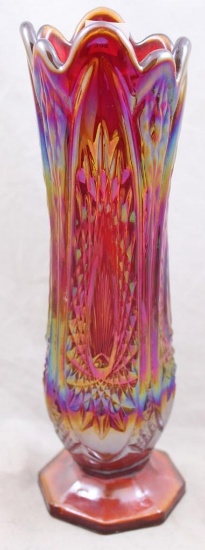 Imperial Carnival Glass 10"tall vase, red