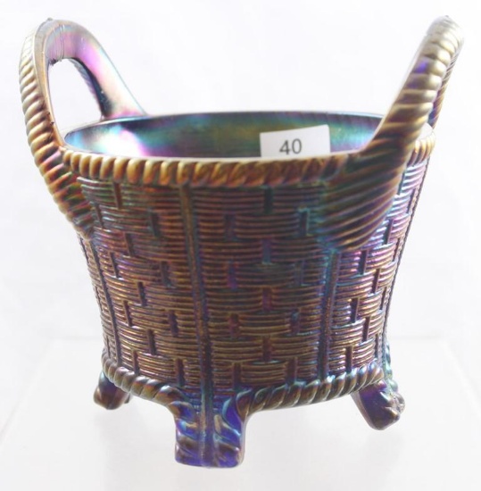 Carnival Glass Northwood Basket, highly iridized cobalt