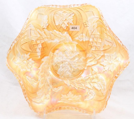 Carnival Glass Millersburg Whirling Leaves 10" bowl, marigold