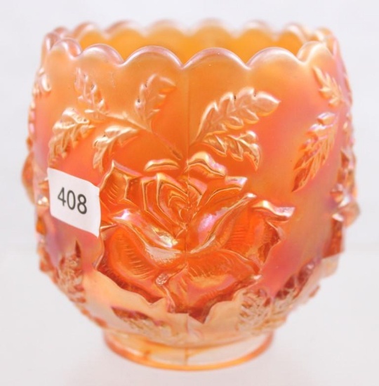 Carnival Glass Dugan Wreath of Roses 3.5"h rose bowl, marigold