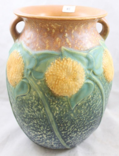 Roseville Sunflower 8"h dbl. handled vase