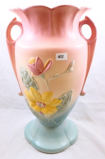 Hull Magnolia 22-12.5" vase, pink/green