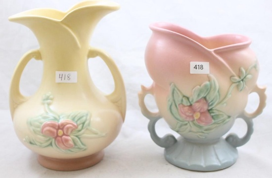 (2) Hull Wildflower pcs.: W-5-6.5" vase, blue/pink; W-8-7.5" vase, yellow