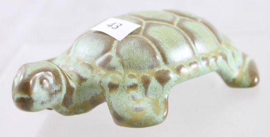Frankoma Pottery Turtle paperweight, Prairie green, 4.5"l