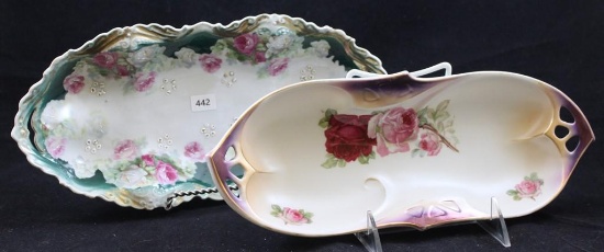 (2) Handpainted relish dishes, both floral patterns, 1-mrkd. Germany