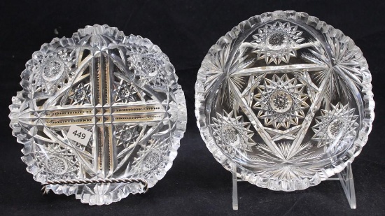 (2) American Brilliant Cut Glass candy/mint dishes, 6"d