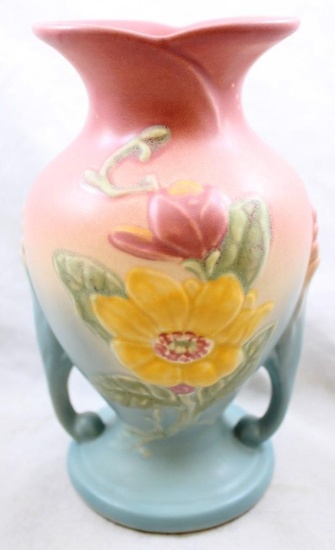 Hull Magnolia 2-8.5" vase, pink/green