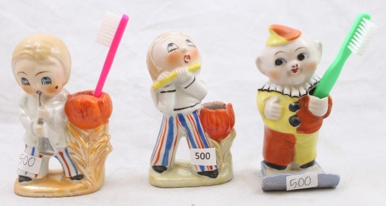 (3) Vintage novelty toothbrush holders incl. 2-musicians with striped pants and clown