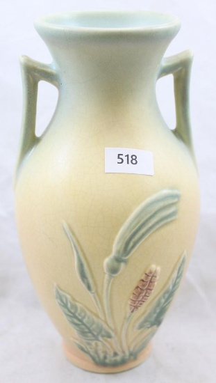 Hull Calla Lily/Jack in the Pulpit 510/33 8" vase, cream/blue