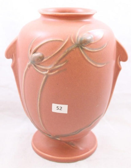 Roseville Teasel 884-8" vase, pink/green